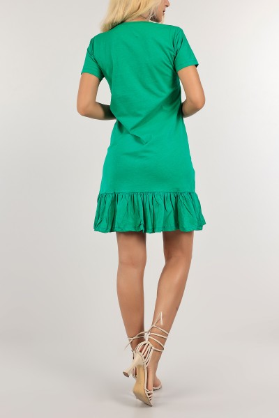 Yeşil Eteği Fırfırlı Süprem Elbise 125174