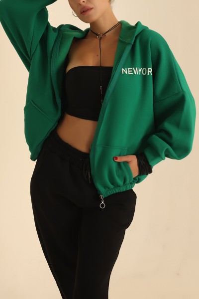 Yeşil Fermuarlı İçi Şardonlu Bayan Sweat 205251