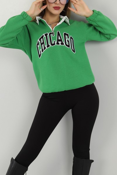 Yeşil Fermuarlı Şardonlu Bayan Sweat 146338