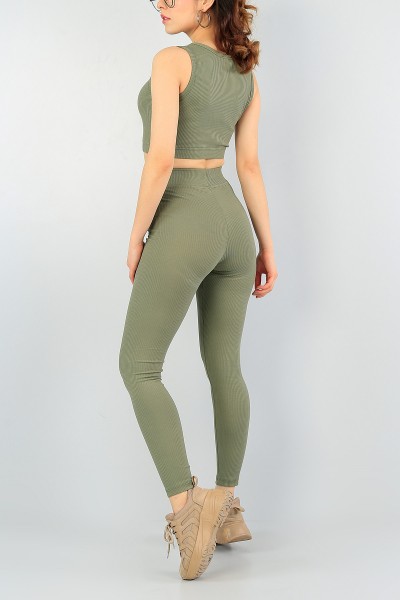 Yeşil Fitilli Bayan Tayt Atlet İkili Takım 58028