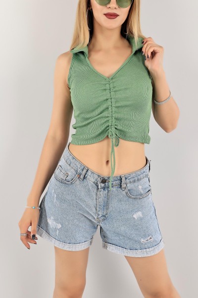Yeşil Fitilli Kolsuz Bluz 117846