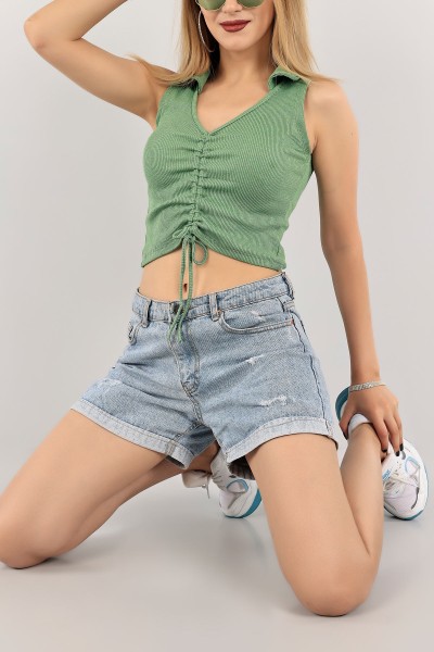 Yeşil Fitilli Kolsuz Bluz 117846