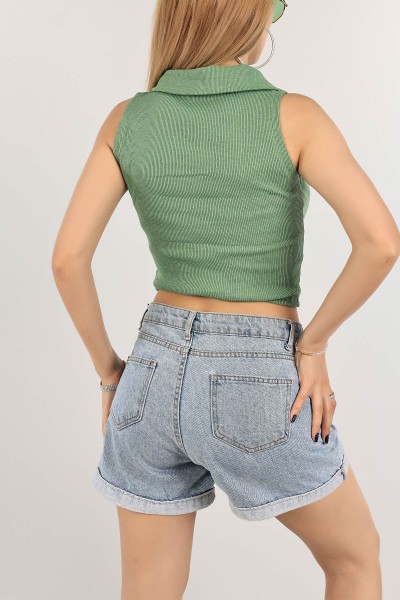 Yeşil Fitilli Kolsuz Bluz 117846