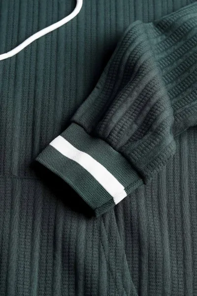 Yeşil Fitilli Yazı Detaylı Kapüşonlu Erkek Sweatshirt 396198