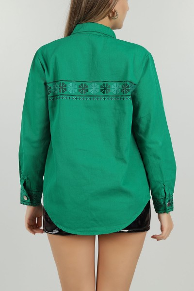 Yeşil Gabardin Bayan Gömlek Ceket 143701