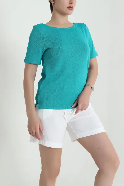 Yeşil Geniş Yakalı Triko Kadın Bluz 464769