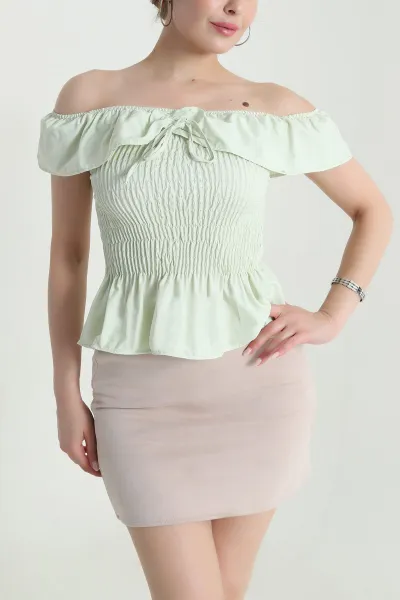 Yeşil Gipeli Poplin Kadın Bluz 473561