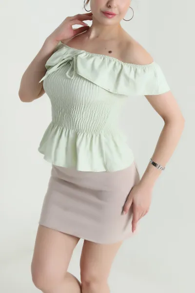 Yeşil Gipeli Poplin Kadın Bluz 473561