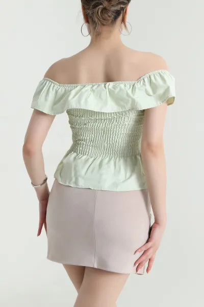 Yeşil Gipeli Poplin Kadın Bluz 473561