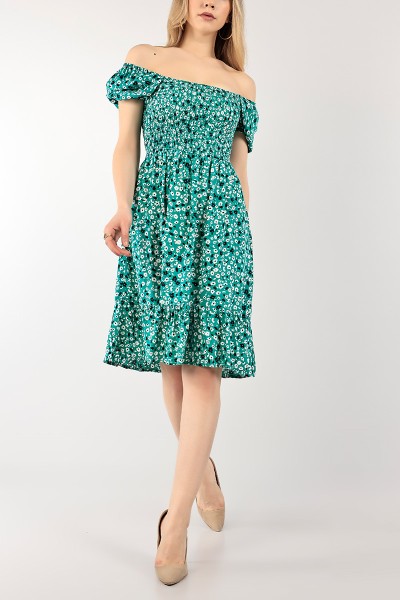 Yeşil Gipeli Tasarım Dokuma Elbise 100846
