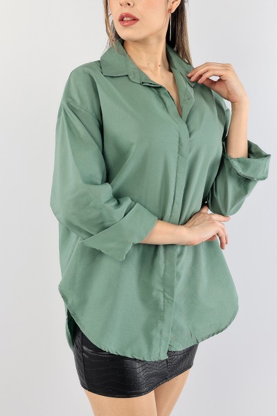 Yeşil Gizli Patlı Bayan Gömlek Tunik 90216