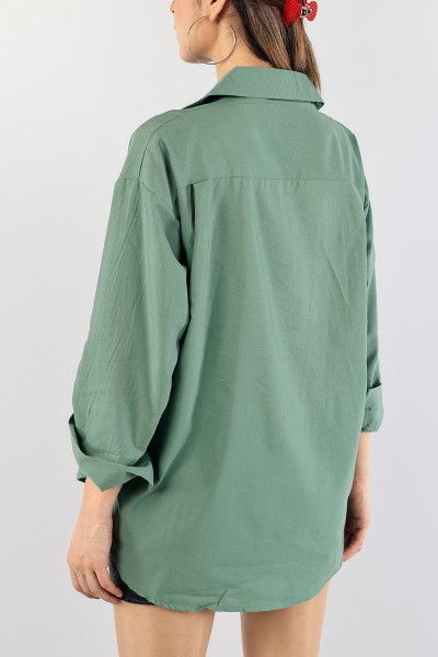 Yeşil Gizli Patlı Bayan Gömlek Tunik 90216
