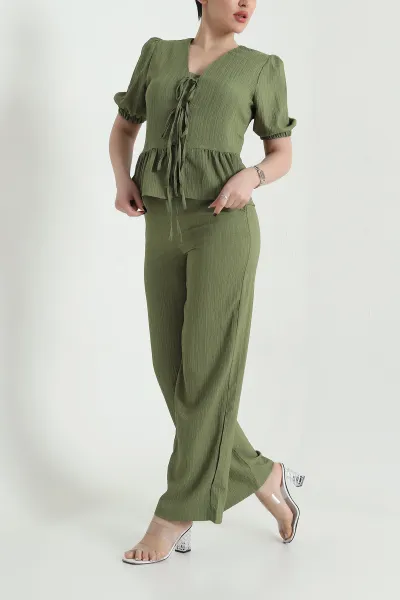 yesil-gofre-bel-lastikli-kadin-ikili-takim-452448