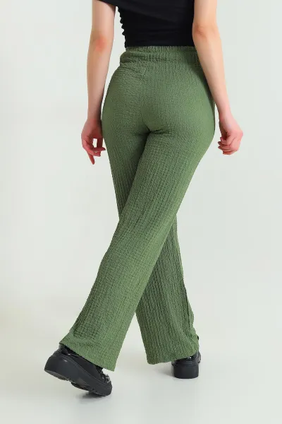 Yeşil Gofre Kumaş Kadın Pantolon 449955
