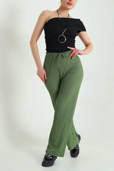 Yeşil Gofre Kumaş Kadın Pantolon 449955