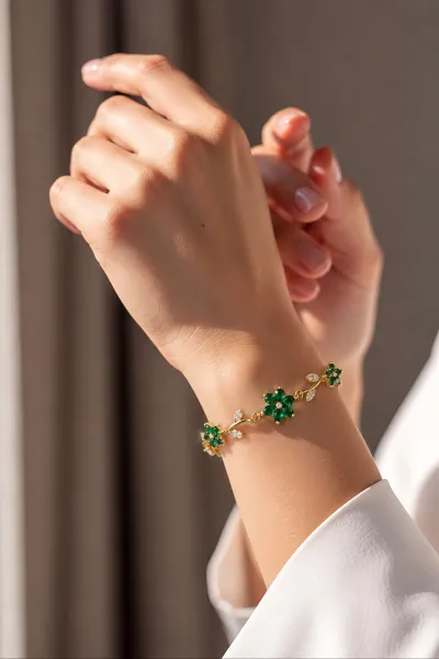 Yeşil Gold Çiçek Model  Bileklik 489633