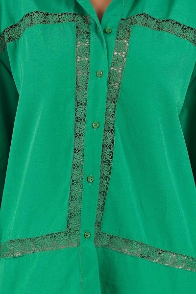 Yeşil Güpürlü Tasarım Poplin Gömlek 124659
