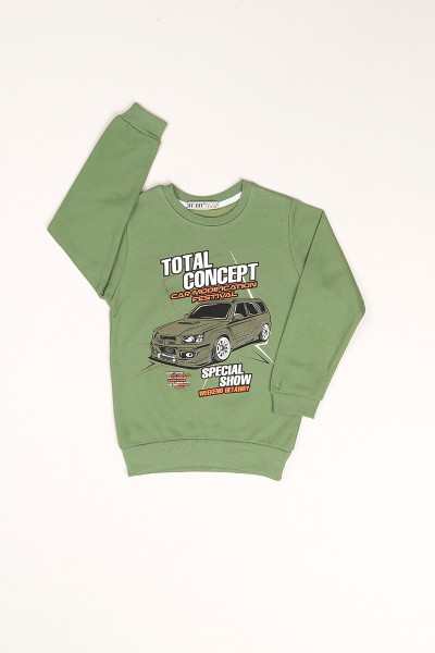 Yeşil İçi Şardonlu Araba Baskılı Erkek Çocuk Sweat 81027