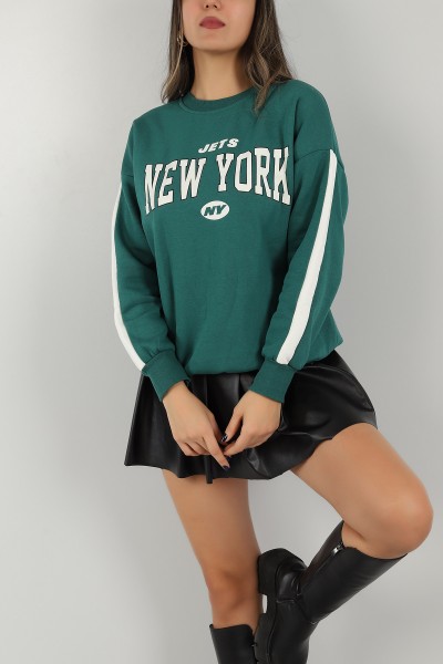 Yeşil İçi Şardonlu Baskılı Bayan Sweat -t 146029