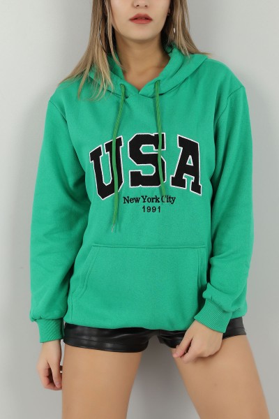 Yeşil İçi Şardonlu Kapüşonlu Bayan Sweat 146381