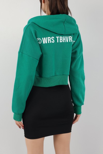 Yeşil İçi Şardonlu Kapüşonlu Bayan Sweat 151382