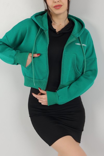 Yeşil İçi Şardonlu Kapüşonlu Bayan Sweat 151382