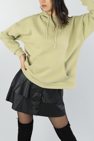 Yeşil İçi şardonlu Kapüşonlu Bayan Sweat 51936