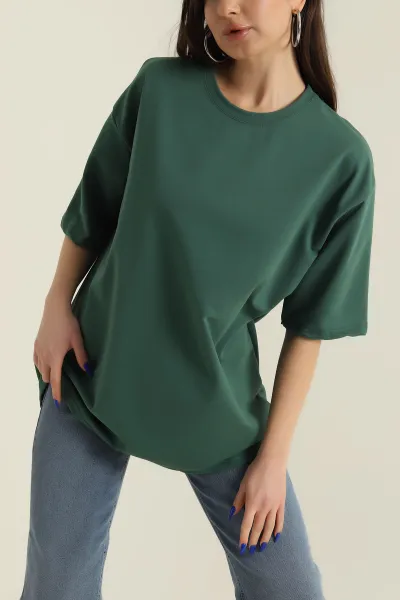 yesil-iki-ip-bisiklet-yaka-kadin-oversize-tisort-423909