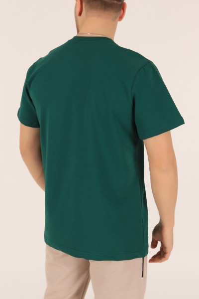 Yeşil İki İp İşlemeli Oversize Erkek Tişört 163746