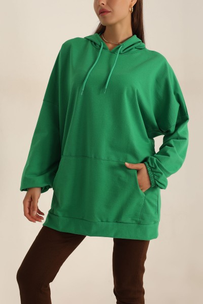 Yeşil İki İp Kapşonlu Sweat Tunik 198443