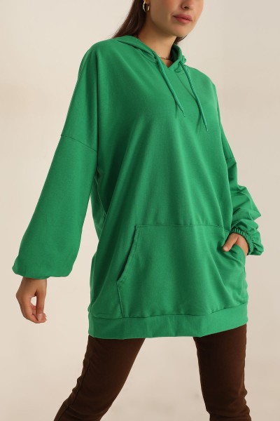Yeşil İki İp Kapşonlu Sweat Tunik 198443