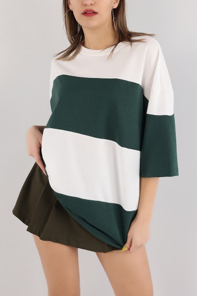 Yeşil İki İp Oversize Bayan Tişört 166249