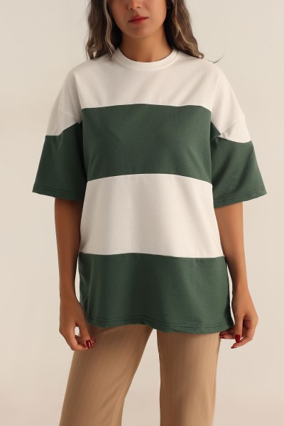Yeşil İki İp Oversize Bayan Tişört 193677