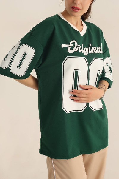 Yeşil İki İp Oversize Tişört 184773