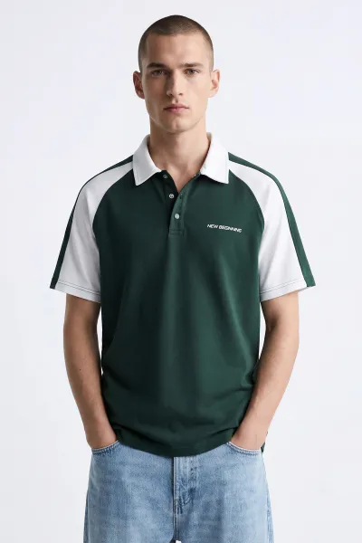 Yeşil İki İp Polo Yaka Çıt Çıtlı Erkek Tişört 435090
