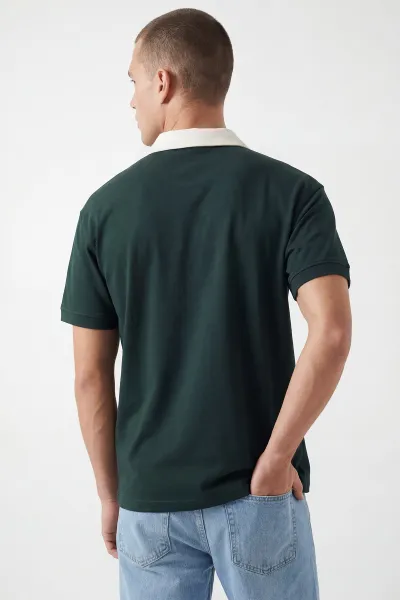 Yeşil İki İp Polo Yaka Yarım Fermuarlı Erkek Tişört 435196