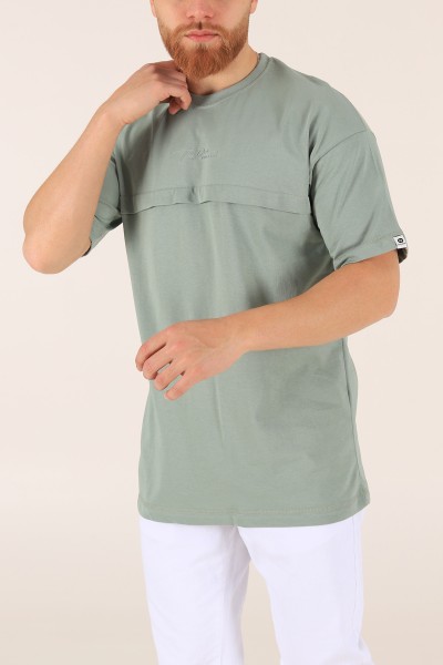 Yeşil İmza Detaylı Parçalı Oversize Tişört 165229
