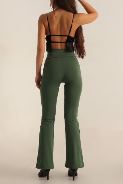 Yeşil İspanyol Paça YIrtmaçlı Bayan Pantalon 198825