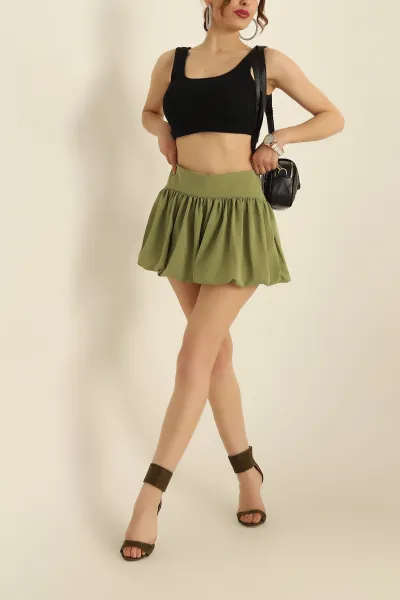 Yeşil Jessica Kumaş Balon Şort Etek 280124