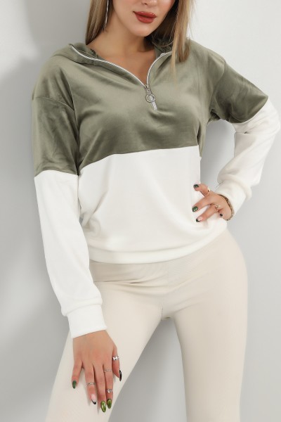 Yeşil Kadife Yarım Fermuarlı Sweat 147294