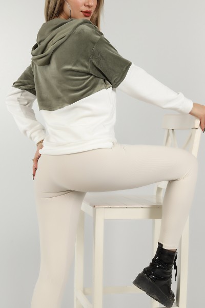 Yeşil Kadife Yarım Fermuarlı Sweat 147294