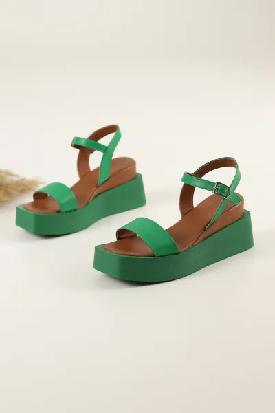 Yeşil Kalın Taban Bilek Kemerli Sandalet 265093