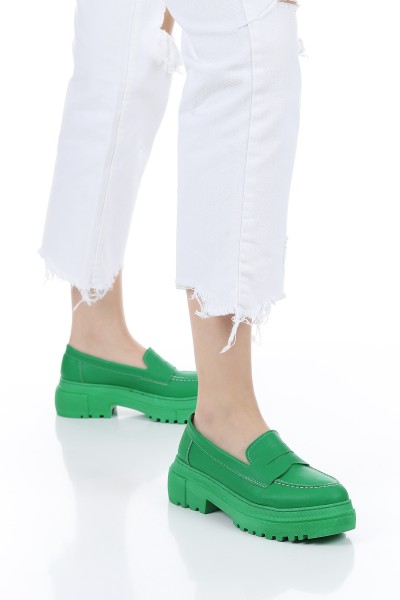 Yeşil Kalın Taban Loafer Ayakkabı 157358