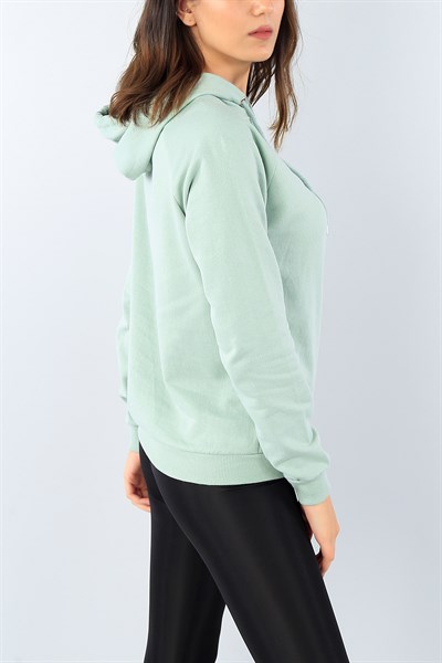 Yeşil Kapüşonlu Bayan Sweat 39087