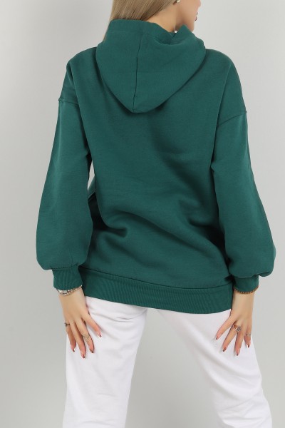 Yeşil Kapüşonlu İçi Şardonlu Bayan Sweat 144929