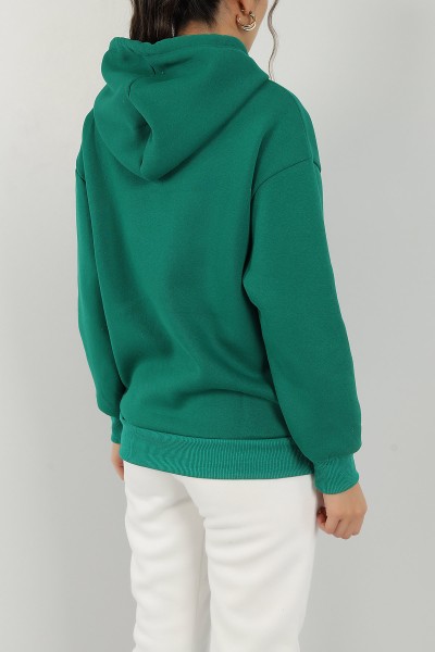 Yeşil Kapüşonlu İçi Şardonlu Bayan Sweat 145304