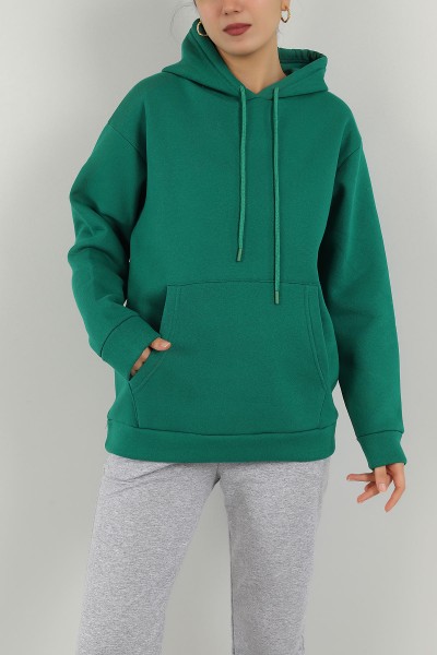 Yeşil Kapüşonlu İçi Şardonlu Bayan Sweat 147665