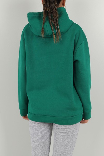 Yeşil Kapüşonlu İçi Şardonlu Bayan Sweat 147665