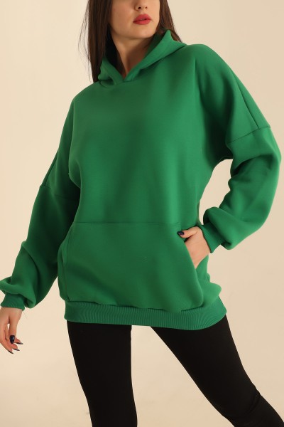 Yeşil Kapüşonlu İçi Şardonlu Bayan Sweat 216585