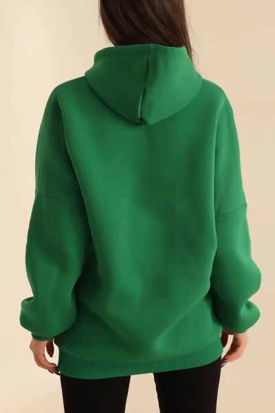 Yeşil Kapüşonlu İçi Şardonlu Bayan Sweat 216585